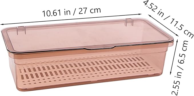 Plastic chopsticks drain storage box with lid - kitchen utensil organizer for countertop - covered holder for silverware, forks, and cutlery - 11.02 x 5.12 x 2.76 inches (brown)