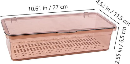 Plastic chopsticks drain storage box with lid - kitchen utensil organizer for countertop - covered holder for silverware, forks, and cutlery - 11.02 x 5.12 x 2.76 inches (brown)
