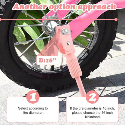 Bike Kickstand, Aluminum Alloy Bicycl-e Kickstand for 16 Inch Wheel Wheel Children's Bicycl-e,Single-Side Kick Stand Rear Mount Bikes Support Racks for Girls and Boys Bike(Pink)(Pink)