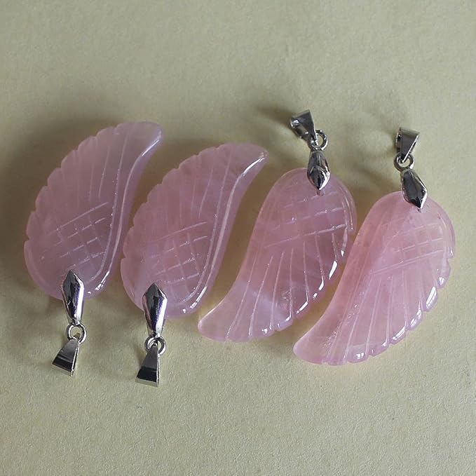 35mm Hand carved mixed gemstom angel wing for necklace pendant bead (rose quartz)
