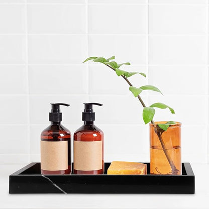 Marble Bathroom Vanity Tray, Natural Luxury Vanity Home Kitchen Bathroom Table Tray, Stone Decorative Countertop Dresser Trays for Key Coffee Perfume Jewelry Makeup (Black Marquina, 12"x 8" x1.2")