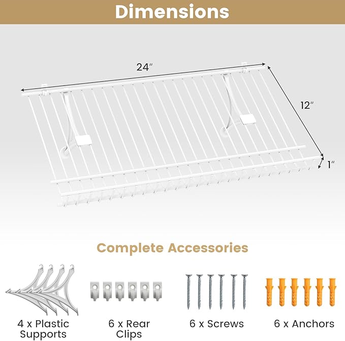 Giantex Wall Mounted Shoe Rack Set of 2, 24" Metal Wire Storage Shelf, Closet Storage Organizer Kit, Configurations Custom Shelving Unit for Entryway, Laundry Room, Bedroom, White