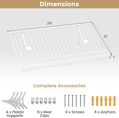 Giantex Wall Mounted Shoe Rack Set of 2, 24" Metal Wire Storage Shelf, Closet Storage Organizer Kit, Configurations Custom Shelving Unit for Entryway, Laundry Room, Bedroom, White