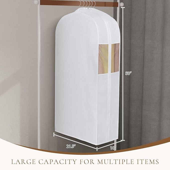 Univivi Premium Cotton Garment Bags for Hanging Clothes and Storage, 50 Inch Washable Garment Bags for Storage with Extra Large 10" Gusset & Clear Window - Perfect for Suits, Coats, Jackets - 4 Pack