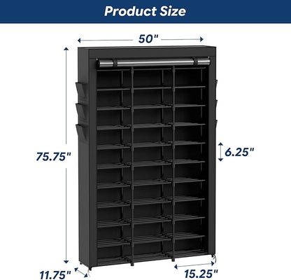 Ekisemio 12-Tier Tall Shoe Rack with Covers – Holds 72 Pairs, Large Capacity Vertical Shoe Organizer – Space-Saving Storage for Closet, Entryway, Bedroom