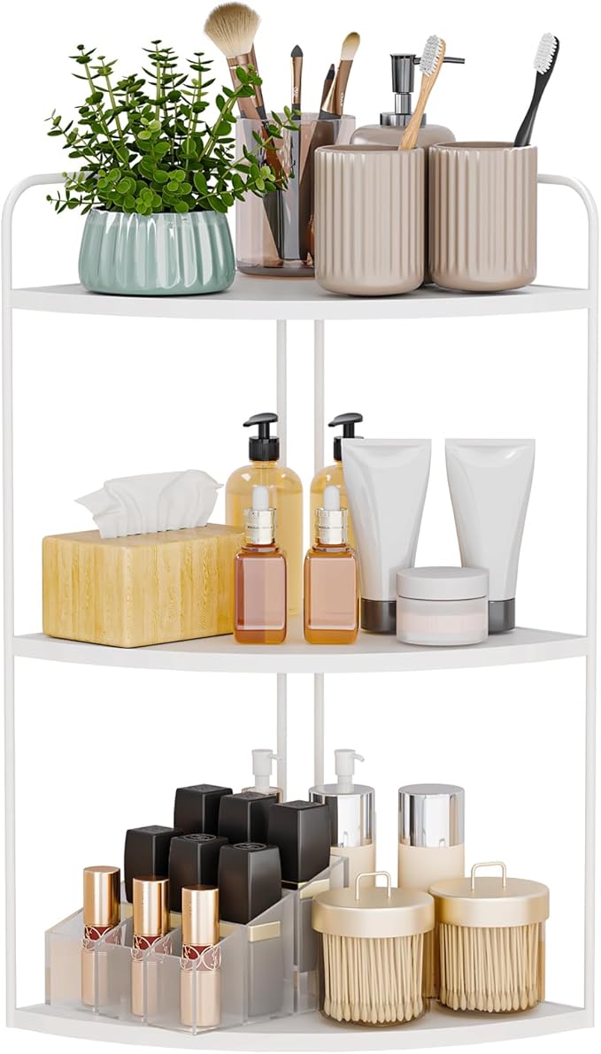 Forest Angle Bathroom Counter Organizer,Countertop Organizer,Vanity Organizers,Bathroom Storage,Bathroom Sink Caddy,Counter Shelf,Corner Counter,Corner Shelves(White)