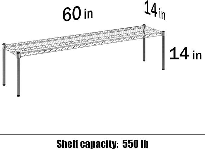 14" Deep x 60" Wide x 14" Height Wire Shelving Kit | 1-Tier | NSF Commercial Storage Rack Unit