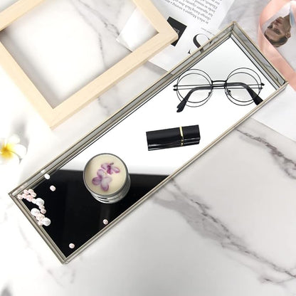 Affogato Sink Vanity Tray Mirror Bathroom Storage Tray, Toilet Tank Organizer, Bathtub Tray, Toothbrush Makeup Cosmetic Holder for Bathroom Vanity Countertops, Closets, Dressers (1Pc, Gold)