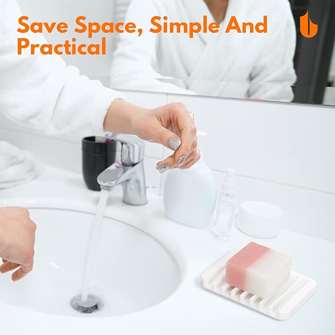 Urbanstrive Soap Dish Shower Waterfall Soap Tray Holder for Bathroom, Kitchen, Counter Top, Flexible Silicone, Keep Soap Bars Dry, Easy Cleaning - White