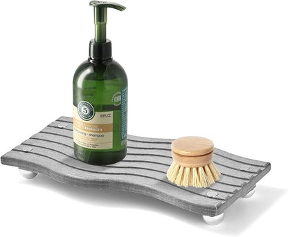 Water Absorbing Stone Tray for Sink,Quick Drying Diatomaceous Earth Coasters Sink Caddy Organizer,Soap Dish Holder & Toothbrush Holder for Bathroom Counter， Toiletries（Dark Grey, 8.67" L x 4.33" W）