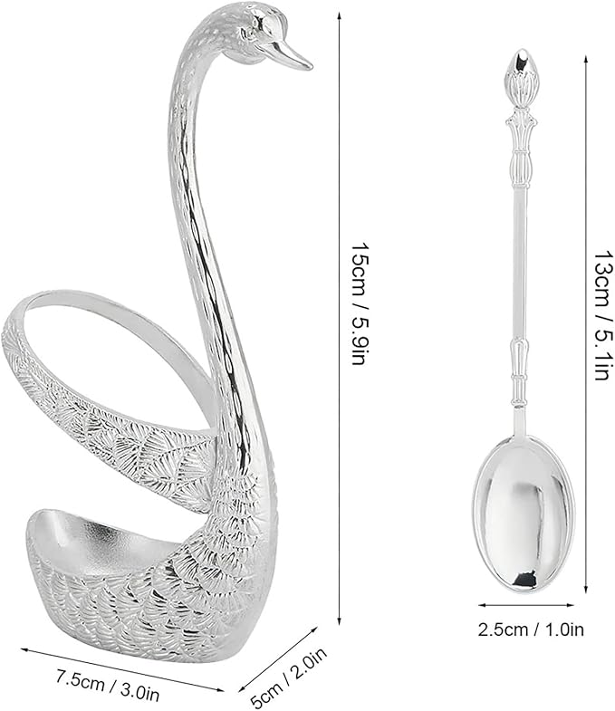 Holder Tableware Storage Stainless Steel Spoon Tableware Kit with Zinc Alloy Swan Shape Holder Storage Organizer (Silver)