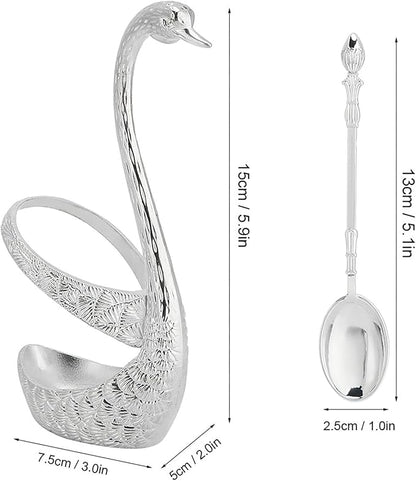 Holder Tableware Storage Stainless Steel Spoon Tableware Kit with Zinc Alloy Swan Shape Holder Storage Organizer (Silver)