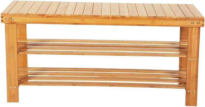 None/Brand Bamboo Shoe Rack with Storage Shelf, Three-Layer Wooden Shoe Rack, can Hold 551 pounds, Very Suitable for Corridor, Bathroom, Living Room and Corridor Entrance (Wood Color)