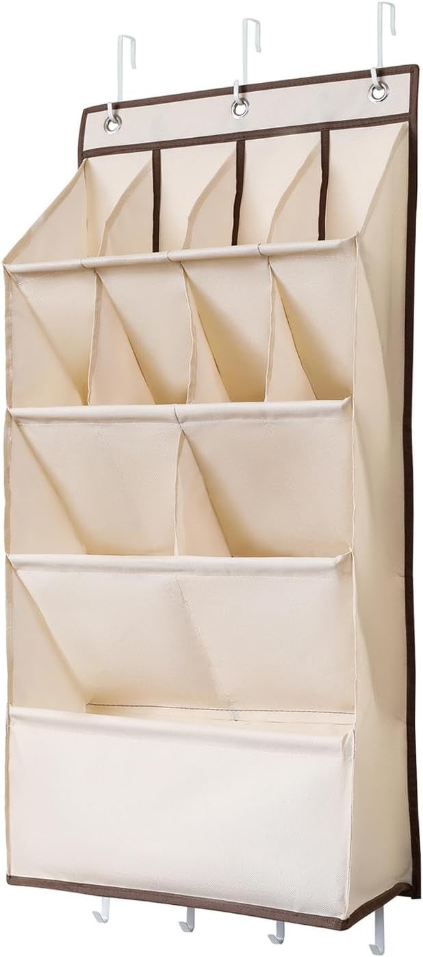 Dorm Hanging Shoe Holder Hanging Shoe Organizer for Door Multipurpose Hanging Storage Bag for Closet Door Hanger Door Shoe Rack for Clothing, Beige 11 grids