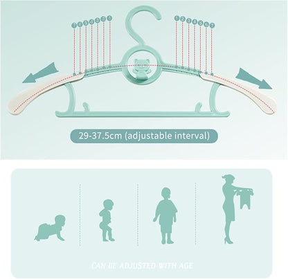 HGYZE Baby Nursery Closet Hangers, Ultra-Thin Non-Slip and Extendable Laundry Infant Pant Hanger for Newborn Clothes -20pcs Green Gifts- Adjustable Children Coat Hanger for Girl Boy Toddler Kids Child