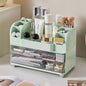 Extra Large Makeup Organizer with 2 Wide Drawers Divided Top Compartment, Spacious Cosmetic Display Case, 4 Colors Skincare Storage box for Vanity and Countertop (Green)