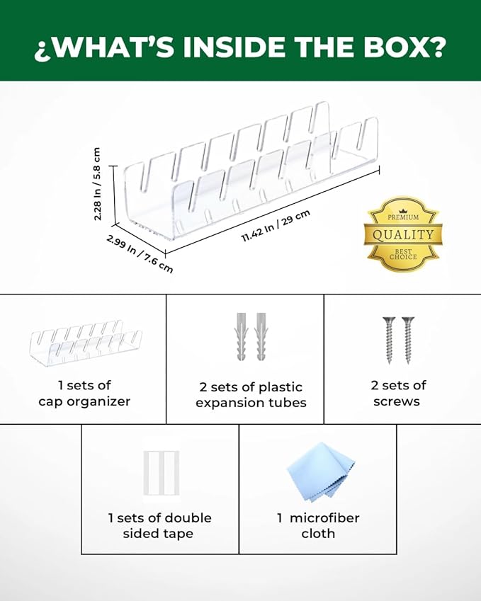 Acrylic Cap Organizer for Baseball Caps – Wall Mounted Hat Rack Holder for 7 Hats, Hat Stand Display, Closet & Wall Storage with Screws or Adhesive – Clear