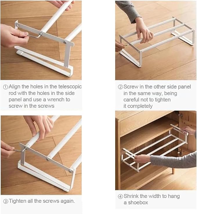 2-Pack Expandable Shoe Rack & Hanging Shoe Organizer, Adjustable Under Shelf Storage for Closet, 16.5"-31.5" Space Saving Rack for Closet Pantry Laundry Room