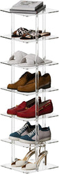 Aquiver Acrylic Vertical Shoe Rack - Free Standing Shoe Rack 7 Tier Shoe Storage Organizer Narrow Shoe Rack for Small Spaces, Entryways, Living Rooms, Bedrooms, 11'' L x 11'' W x 41.7'' H
