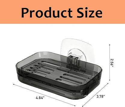 Soap Dish for Shower Transparent Gray Soap Holder with Self-Draining Design No Drilling Required Strong Fixation for RV Bathroom and Kitchen Easy to Clean and Space Saving（2 Pack）