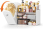 Bird&Fish Makeup Organizer with Sliding Brush Holder, Clear Skincare Organizer with Drawers, Bathroom Countertop Organizer, Sturdy Cosmetic Storage Case for Vanity, Dresser (White)