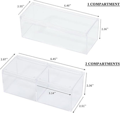 2 Pack Qtip Holder Dispenser with Lid , Plastic Bathroom Vanity Canister for Counter, Drawer and Cabinet Use, Cotton Balls, Makeup Pads, Floss Picks, Clear Desk Container