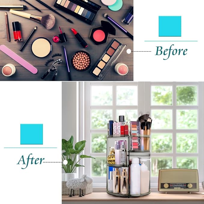 360 Rotating Makeup Organizer, Spinning Skincare Organizer,Cosmetic Display Case with Brush Holder Perfume Tray, Multi-Function Storage Carousel for Vanity Bathroom Countertop