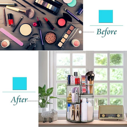 360 Rotating Makeup Organizer, Spinning Skincare Organizer,Cosmetic Display Case with Brush Holder Perfume Tray, Multi-Function Storage Carousel for Vanity Bathroom Countertop