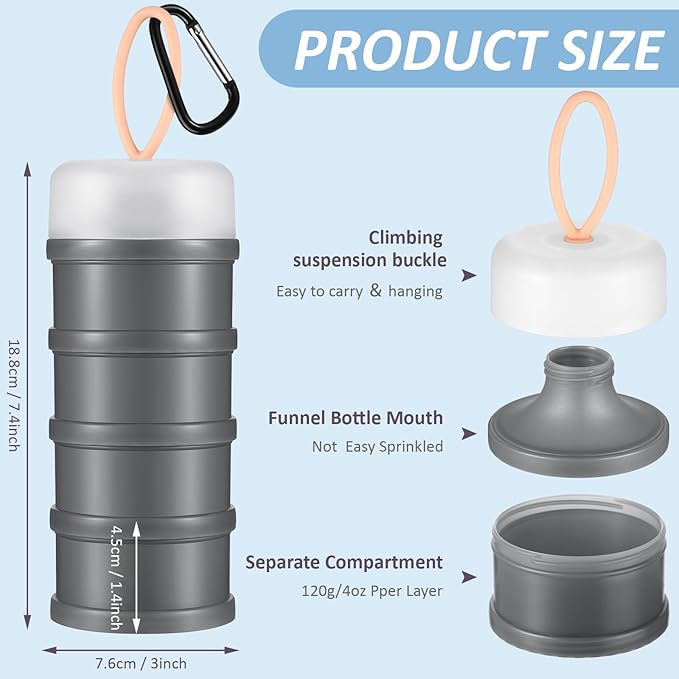 Baderke 2 Pcs Protein Powder Container with Funnels Stand, 4 Stackable Leakproof Protein Powder Dispenser, Portable Keychain Powder Container for Workout, Fitness, Travel(Black)