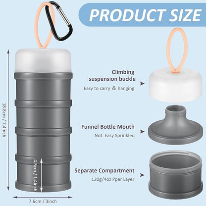 Baderke 2 Pcs Protein Powder Container with Funnels Stand, 4 Stackable Leakproof Protein Powder Dispenser, Portable Keychain Powder Container for Workout, Fitness, Travel(Black)