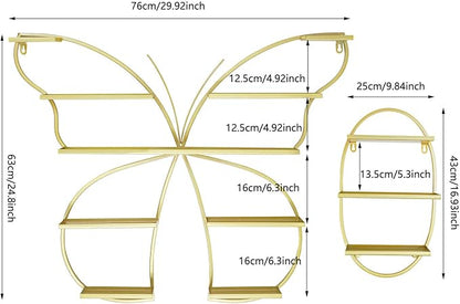 Butterfly Wall-Mounted Nail Polish Rack Set of 5-11LBs/Rack Capacity, Adjustable Cosmetic Display for Salon & Home Spa (Gold)