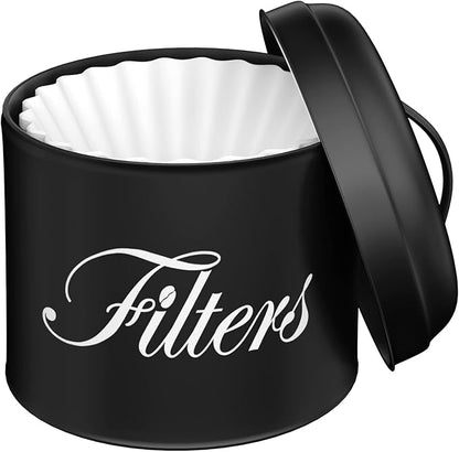 Coffee Filter Holder with Lid, Basket Storage Container for Counter, Black Small Bar Accessories for Coffee Bar Station(Black)