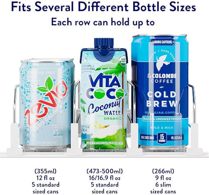 OnDisplay Drink Can Organizer for Fridge - White Automatic Pusher Glide, 12oz 16oz 20oz Soda Dispenser for Refrigerator - Holds up to 15 cans or 12-12 ounce cans.