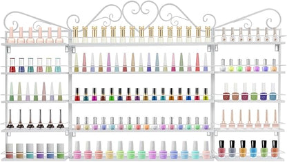 5-Tier Wall-Mounted Nail Polish Storage Racks Set of 3, Metal Cosmetic Display Case with Lipstick Perfume Shelf, Essential Oil Organizer for Home Spa Nail Salon Shop(White)