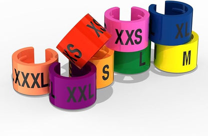 Colored Hanger Sizer Garment Markers (Sizes: XXS-XXXL) Color Coded Size Clips - 100 Pieces/Size - 800 Pieces Total