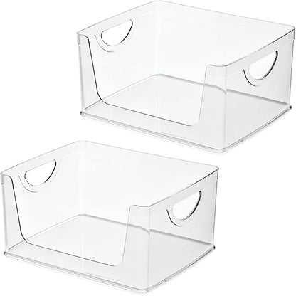 iDesign Stackable Open-Front Storage Bin with Handles for Kitchen, Set of 2, Clear, Made in USA