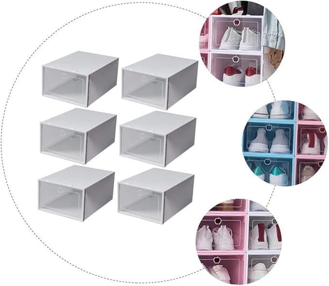 Unomor 6pcs Stackable Plastic Shoe Boxes Organizer for Men's Footwear Sturdy Storage Container Lids for Closet and Entryway
