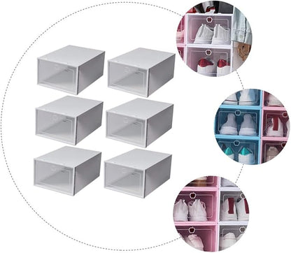 Unomor 6pcs Stackable Plastic Shoe Boxes Organizer for Men's Footwear Sturdy Storage Container Lids for Closet and Entryway