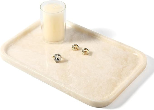 Koville Marble Tray, 12"x8" Marble Vanity Tray for Countertop Bathroom Kitchen Dresser, Decorative Catchall Trays for Perfume Jewelry, Rectangular Stone Serving Tray(Navona)