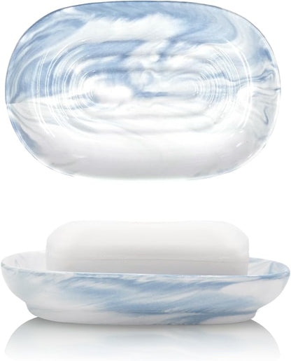 Elegant Ceramic Soap Dish for Shower with Unique Marble Texture, Decorative Bar Soap Holder for Bathroom & Kitchen, Easy Clean Versatile Cute Oval Soap Dishes for Soap Bars, Jewelry, Sponge