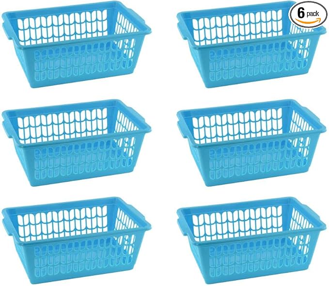 YBM HOME Plastic Perforated Storage Basket Bin Office Drawer, Shelf Desktop Countertop Tray Organizer 32-1188 (6, Blue)