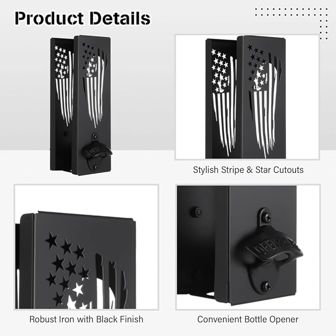 Can Cooler Holder with Bottle Openers, 2 in 1 Wall Mountable Can Cooler Shelf, Metallic Can Cooler Dispenser Plus Bottle Openers, Beer Gear for Parties Bars
