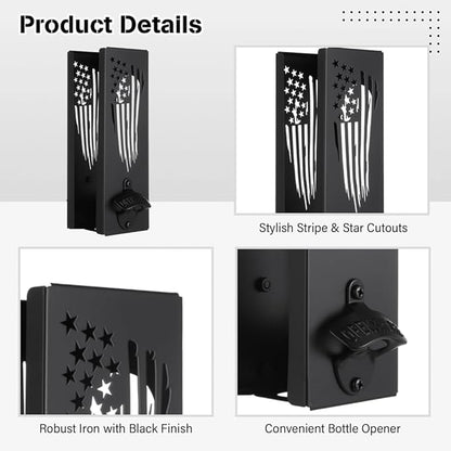 Can Cooler Holder with Bottle Openers, 2 in 1 Wall Mountable Can Cooler Shelf, Metallic Can Cooler Dispenser Plus Bottle Openers, Beer Gear for Parties Bars