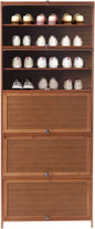 10 Tiers Shoe Storage Cabinet with Doors Tall Bamboo Hidden Shoe Storage Freestanding Shoes Heels Sneakers Shelf Rack 30 Pairs of Shoes Organizer Book Shelf for Entryway Hallway Living Room Bedroom