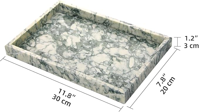 Marble Bathroom Vanity Tray, Natural Luxury Vanity Home Kitchen Bathroom Table Tray, Stone Decorative Countertop Dresser Trays for Key Coffee Perfume Jewelry Makeup (Green Texture, 12"x 8" x1.2")