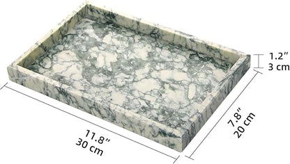 Marble Bathroom Vanity Tray, Natural Luxury Vanity Home Kitchen Bathroom Table Tray, Stone Decorative Countertop Dresser Trays for Key Coffee Perfume Jewelry Makeup (Green Texture, 12"x 8" x1.2")