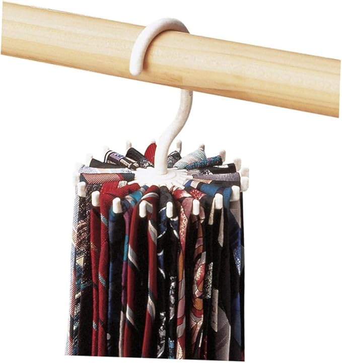360 Degrees Rotating Tie Hanger Rack Organizer Non-Slip Plastic Tie and Scarf Storage White for Closet Organization