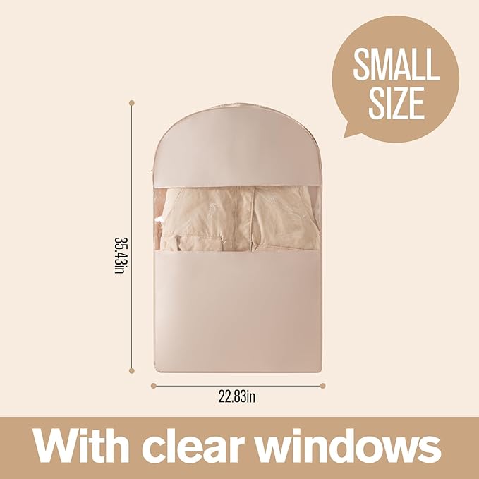 2 Packs Breathable Hanging Garment Bags for Clothes & Suits - 35" Fabric Suit Bags for Closet Storage, Garment Covers for Coats, Dresses, Jackets, Shirts, Wardrobe Protector (ecru)