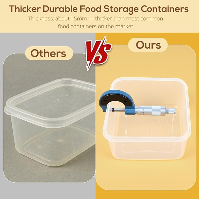 50 PCS Thicker Food Storage Containers with Lids, Clear Stackable Airtight Leakproof Reusable Plastic Meal Prep Container Set for Kitchen Storage/ Lunch, Fridge/ Microwave Safe with Labels&Pen