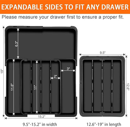 Silverware Organizer Expandable Utensil Drawer Organizer Adjustable Drawer Organizer, Flatware Cutlery Silverware Tray for Spoons Forks Knives Kitchen Organizers Storage (Black)